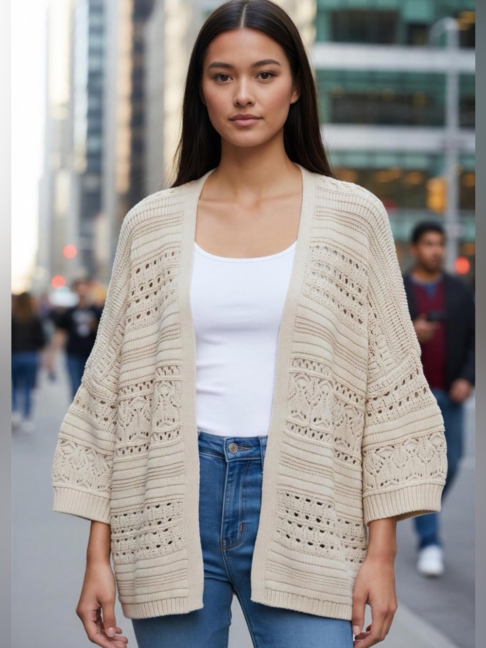 Lucky Brand Cream Open-Knit Cardigan Sweater NWT Size XL
